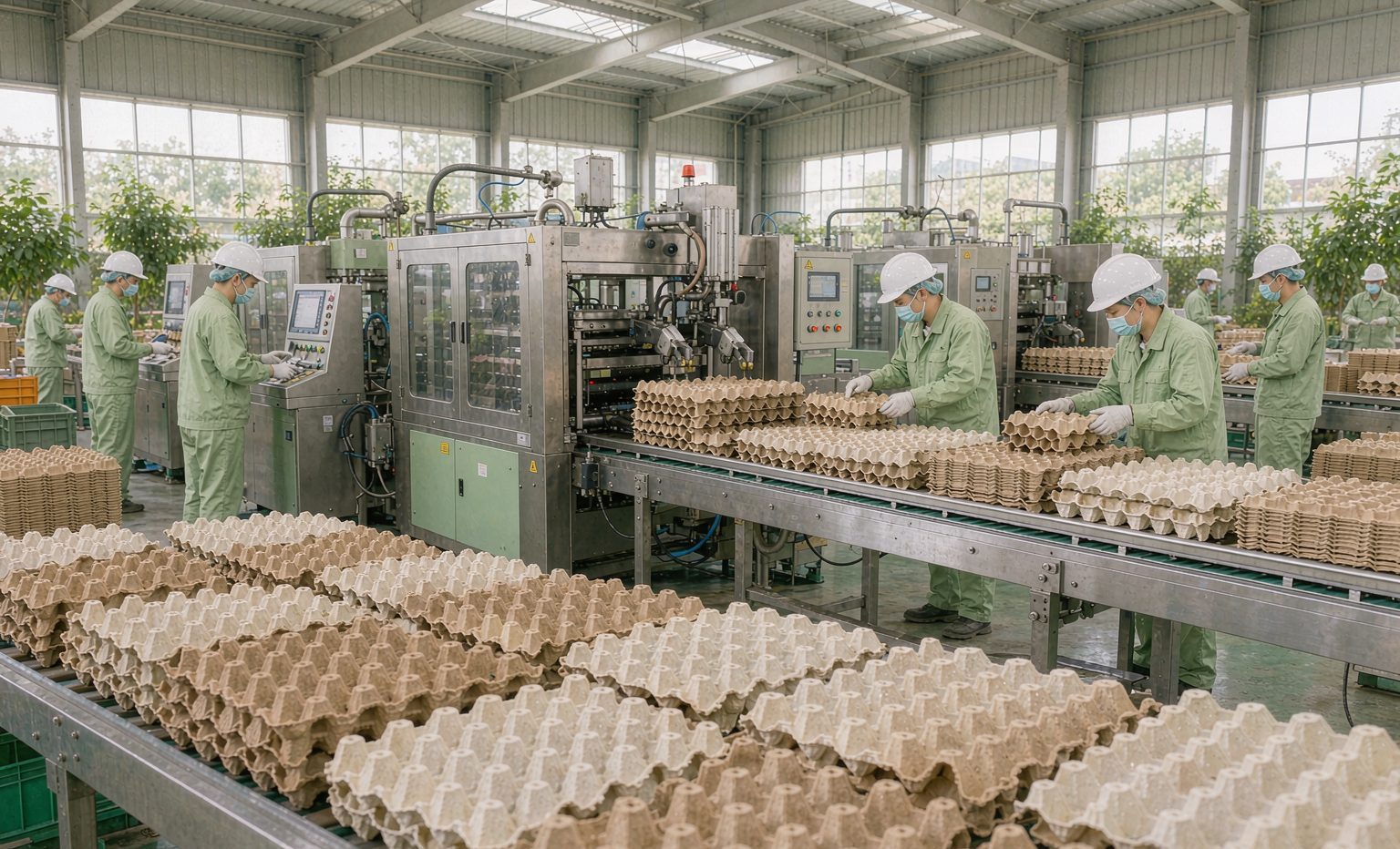 纸浆模塑定制车间：专业技师操作自动化生产线，设备齐全、绿色环保